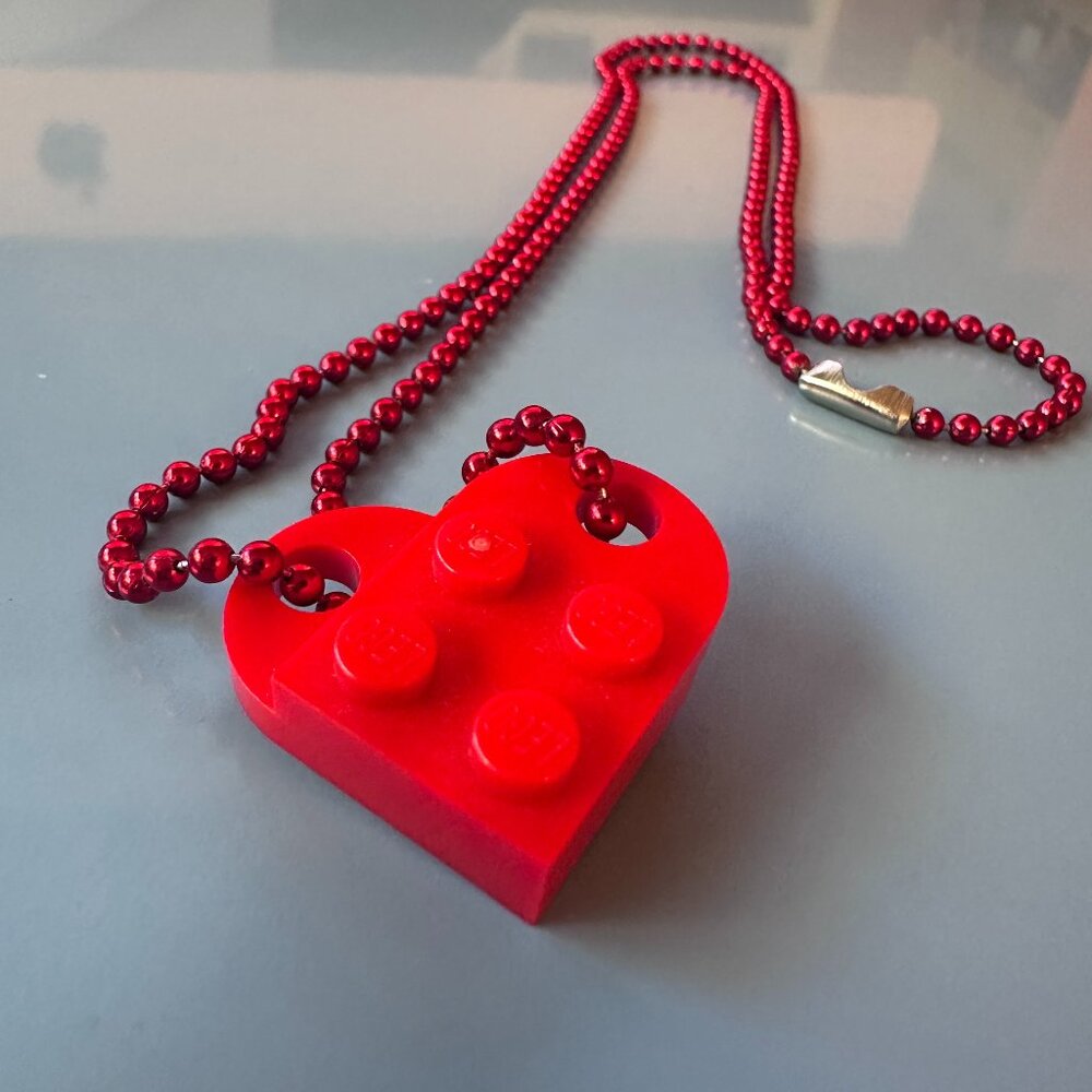 Red LEGO Heart Necklace with Matching Red Ball Chain <3